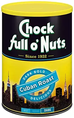 Chock Full o’Nuts Cuban Roast Ground Coffee, Dark Roast - Arabica Coffee Beans – Rich, Bold Dark Blend with Sweet Notes (10.5 Oz. Can)