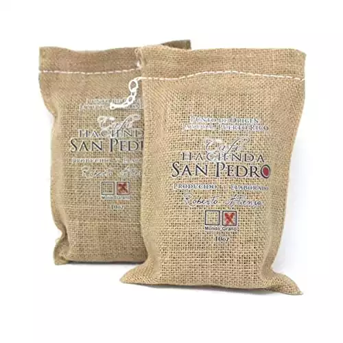 Cafe Hacienda San Pedro Puerto Rican Super Premium Grade AA Coffee -2 packs of 10oz - Includes 2 Burlap Sack Cloth Bags (Roasted Coffee Beans)