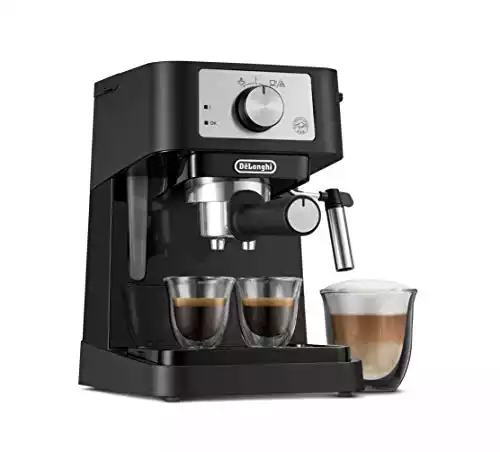 De'Longhi Stilosa Manual Espresso Machine, Latte & Cappuccino Maker, 15 Bar Pump Pressure + Milk Frother Steam Wand, Black/Stainless, EC260BK