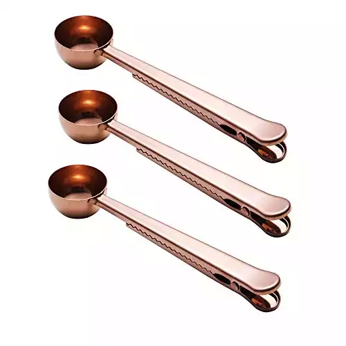 Coffee Scoop 1 Tablespoon Stainless Steel Coffee Scoop Clip Set of 3 Coffee Scoop with Bag Clip (Rosegold)
