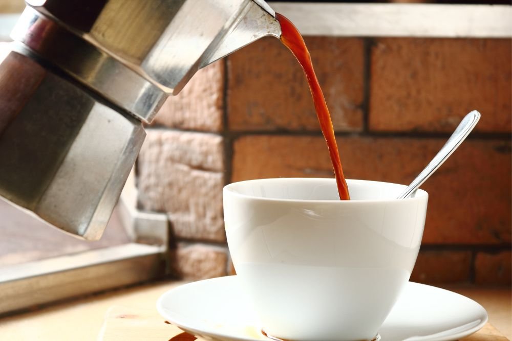 Moka pot and pouring coffee