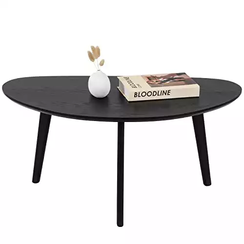 FIRMINANA Small Black Oval Coffee Table for Small Space Mid Century Modern Coffee Table for Living Room-Black-18.9" D x 33.47" W x 15.75" H