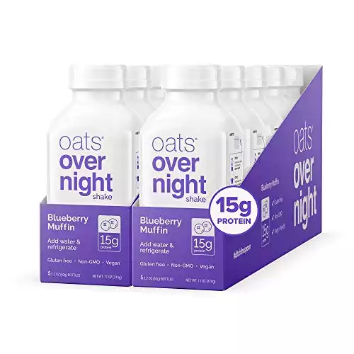 Oats Overnight Blueberry Muffin Bottled Shake - Gluten Free, Non-GMO, Vegan Friendly Breakfast Meal Replacement Shake with Powdered Oat milk. 15g of Protein (10 Pack)