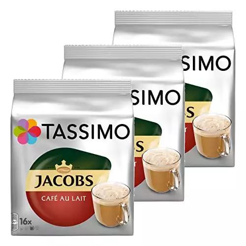 Tassimo Jacobs Café au Lait 3-Pack, Coffee Capsules, Milk Coffee, Roasted Ground Coffee, 48 T-Discs/Servings
