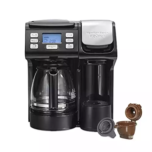 Hamilton Beach 49902 FlexBrew Trio 2-Way Coffee Maker, Compatible with K-Cup Pods or Grounds, Combo, Single Serve & Full 12c Pot, Black - Fast Brewing