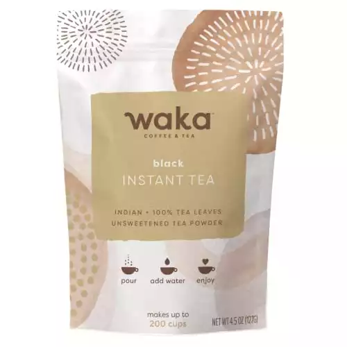Waka Quality Instant Tea — Unsweetened and Concentrated Black Tea Powder — Indian — 100% Tea Leaves — 4.5 oz Bulk Bag For Hot or Iced Tea