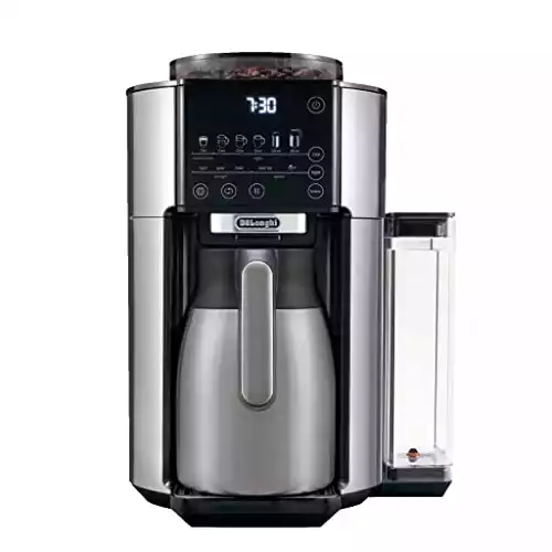 De'Longhi TrueBrew Drip Coffee Maker, Built in Grinder, Single Serve, 8 oz to 24 oz with 40 oz Carafe, Hot or Iced Coffee, Stainless,CAM51035M