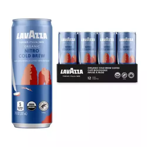 Lavazza Organic Nitro Cold Brew Coffee - (7 Fluid Ounce - Pack of 12) Balanced, Smooth, Fruity, Medium Roast, 100% Arabica, USDA Certified Organic, Rainforest Alliance Certified