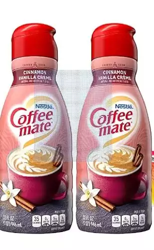 (2) Two Nestle Coffee mate Cinnamon Vanilla Creme Liquid Coffee Creamer, 32 fl oz Bundle(With Meal Time Prayer Card Included