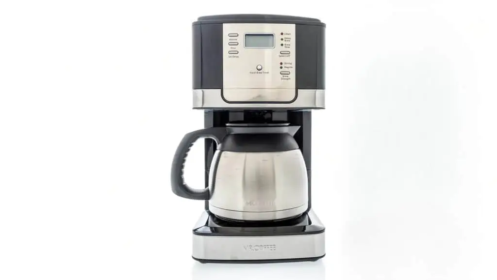 A Mr. Coffee coffee maker on an isolated background