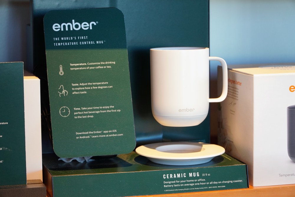 Ember Temperature Control Ceramic Cup on display in Starbucks Coffee