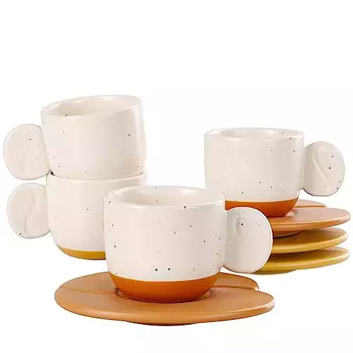 BosilunLife Mini Espresso Cups Set of 4 - Ceramic Espresso Cup Set Italian Espresso Cups and Saucers 2.8oz Espresso Coffee Mug with Handle, Microwave Safe Porcelain