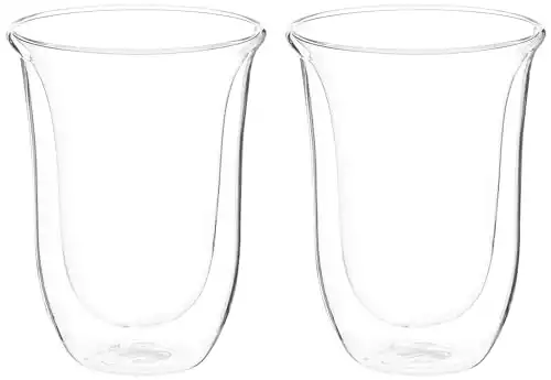 De'Longhi DeLonghi Double Walled Thermo Latte Glasses, Set of 2, 2 Count (Pack of 1), Clear, 330 milliliters