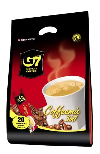 Trung Nguyen — G7 3 in 1 Instant Coffee — Roasted Ground Coffee Blend w/Non-dairy Creamer and Sugar — Strong and Bold — Instant Vietnamese Coffee (20 Single Serve Packets)