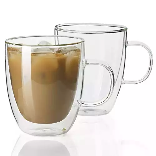 Sweese Double Wall Glass Coffee Mugs - 12.5 oz Insulated Clear Coffee Mugs Set of 2, Perfect for Espresso, Cappuccino, Latte, Americano, Tea Bag, Beverage (413.101)