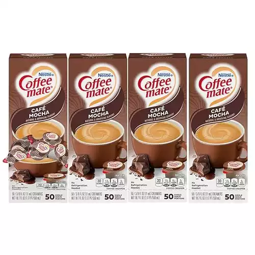 Nestle Coffee mate Coffee Creamer, Cafe Mocha, Liquid Creamer Singles, Non Dairy, No Refrigeration, Box of 50 Singles (Pack of 4)