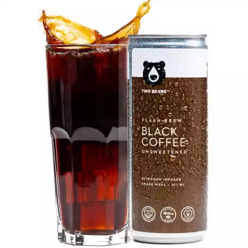 Iced Coffee Nitro Brew Beverages - Two Bears Cold Brewed Unsweetened Black Coffee Cans | Canned Coffee Cold Brew | Vegan & Dairy Free Beverage | Shelf Stable | Best Served Cold (12-Pack, 7 oz Can)