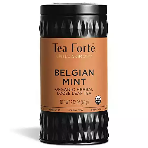Tea Forte Organic Herbal Tea, Makes 35-50 Cups, 2.12 Ounce Loose Leaf Tea Canister, Belgian Mint