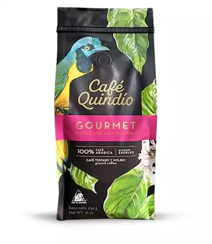 Cafe Quindio Gourmet Coffee, Medium Roast 100% Colombian Arabica Excelso Coffee, Artisanal Cultivation Single Estate Coffee (Ground 16oz)
