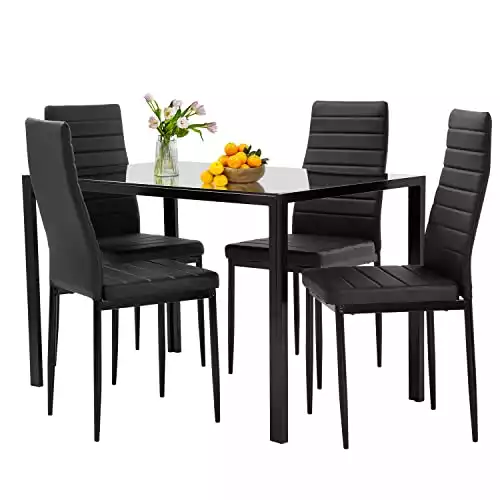 FDW Dining Table Set Glass Dining Room Table Set for Small Spaces Kitchen Table and Chairs for 4 Table with Chairs Home Furniture Rectangular Modern (Black Glass)