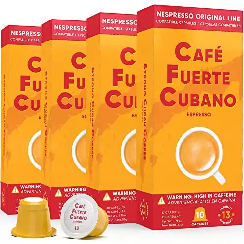 Cafe Fuerte Cubano, Espresso Pods, Nespresso Capsules Compatible with OriginalLine Machines, Strong Cuban Coffee, Ristretto Cafecito, Intensity 13, Dark Roast, High In Caffeine (40 Count)