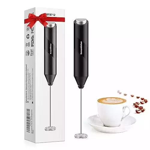 Bonsenkitchen Milk Frother Handheld, Electric Foam Maker with Stainless Steel Whisk