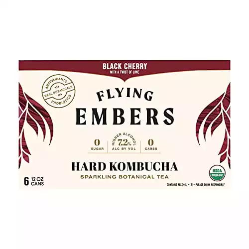 FLYING EMBERS Organic Cherry Hibiscus Lime Hard Kombucha 6pk Cans, 12 FZ