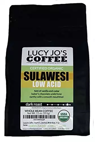 Lucy Jo's Coffee, Organic Sulawesi Low Acid, Whole Bean, 11 oz