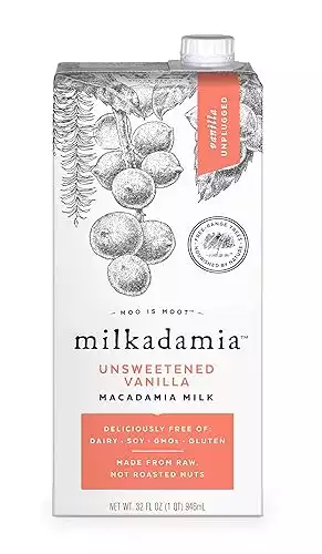 milkadamia Macadamia Milk, Unsweetened Vanilla, 32 Fl Oz (Pack of 2)