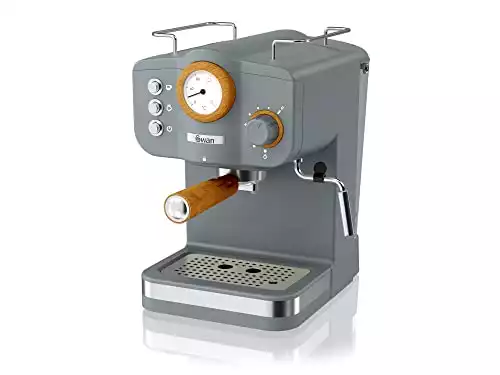 Salton Swan Nordic Espresso Machine with Milk Frother, 1.2L Tank, Matte Slate Grey
