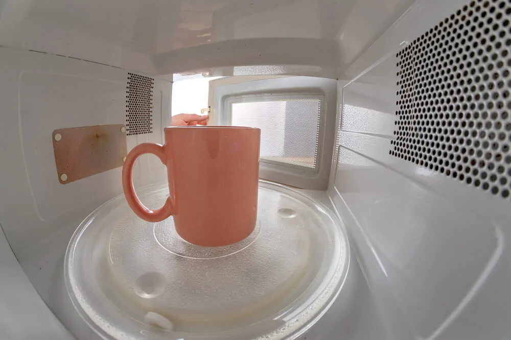 one cup standing on a microwave plate