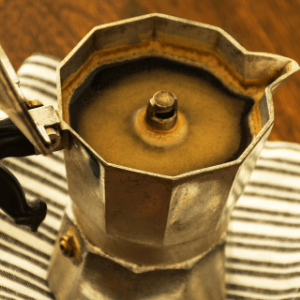 Italian coffee in a traditional coffee pot.