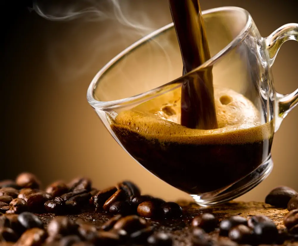 Espresso coffee in a glass cup.