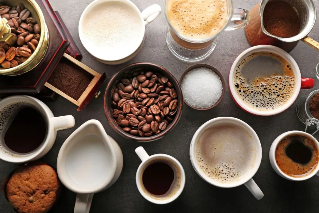 Top view of the different types of coffee