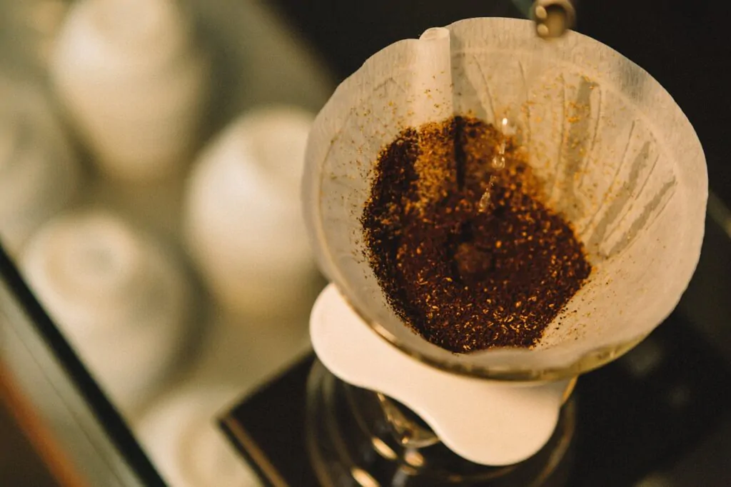 filtering coffee grounds
