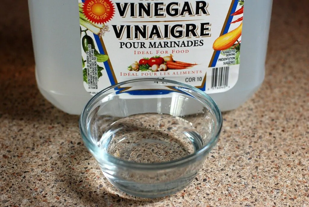 a bowl of vinegar on the floor