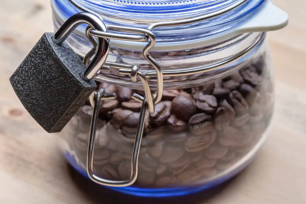 coffee beans sealed inside a jar