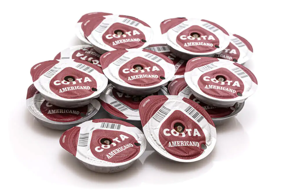 Pile of used Costa Americano Coffee pods