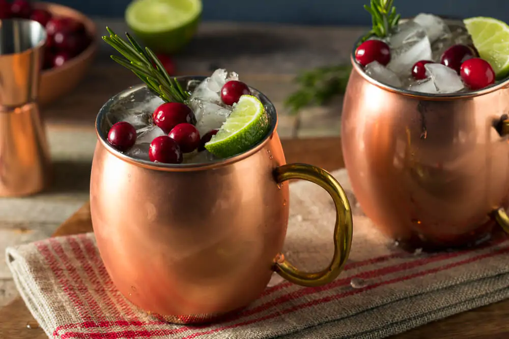 Moscow mules in a copper mug