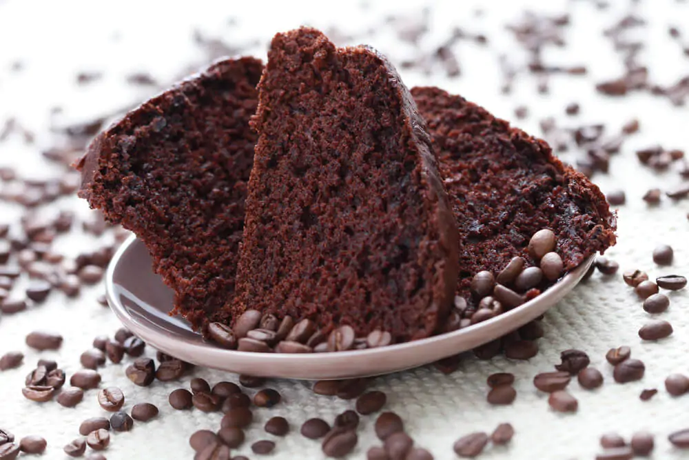 Sliced chocolate and coffee cake