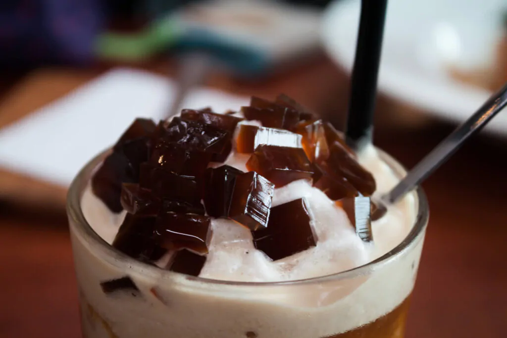 Iced coffee with jelly toppings