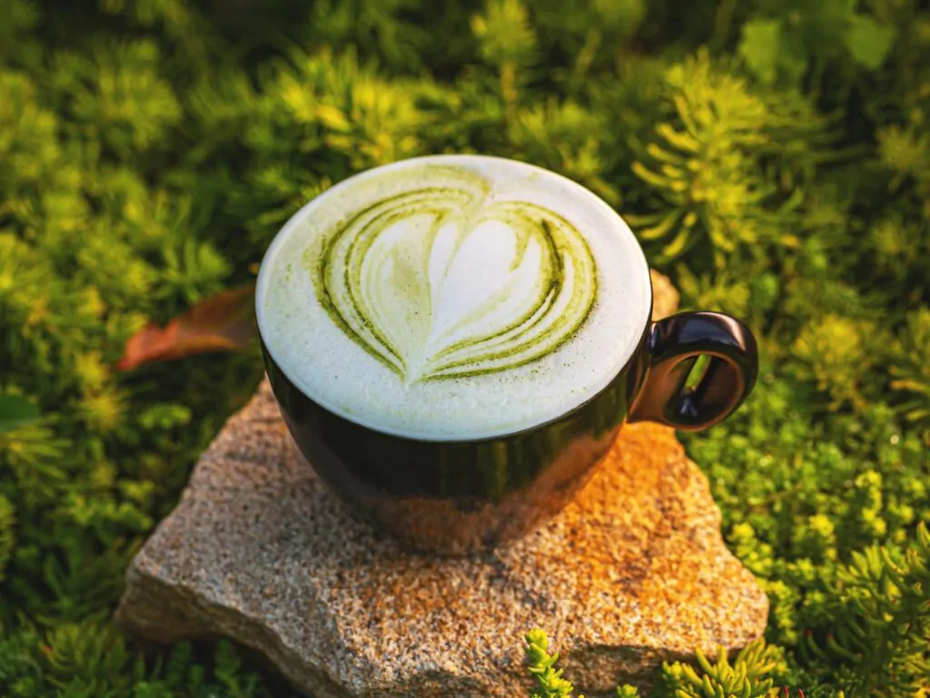 a cup of green tea latte