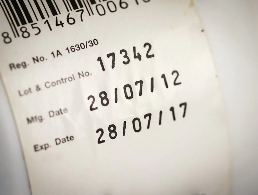 Expiration label on a paper