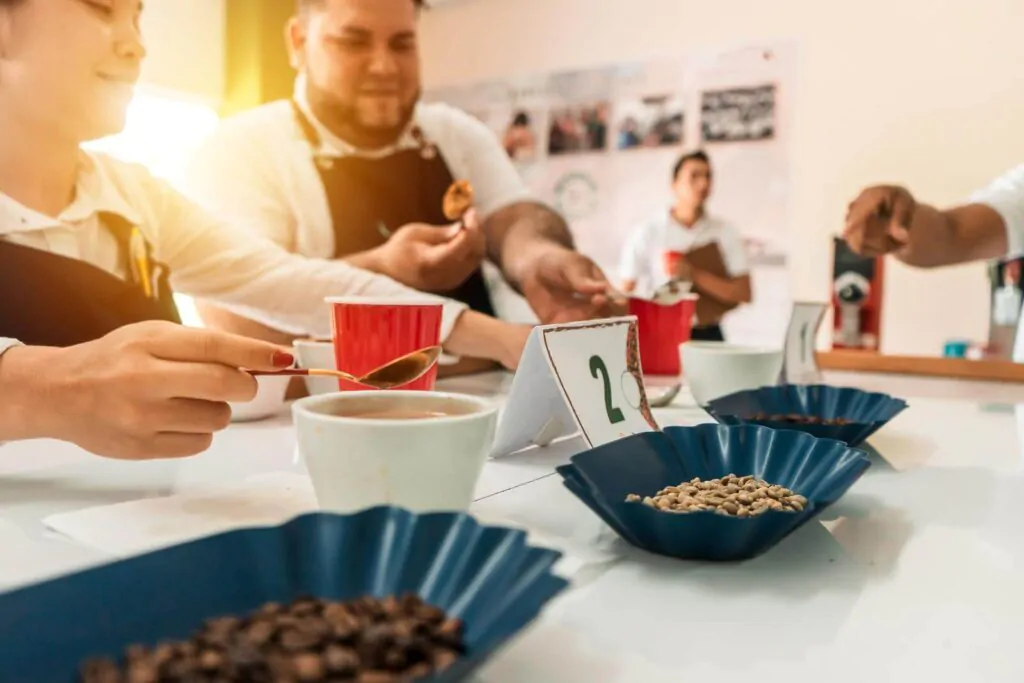 Group of professional coffee testers