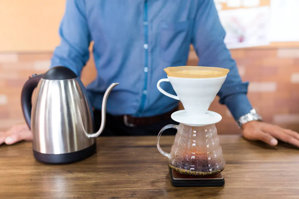 pour-over coffee maker dripping coffee