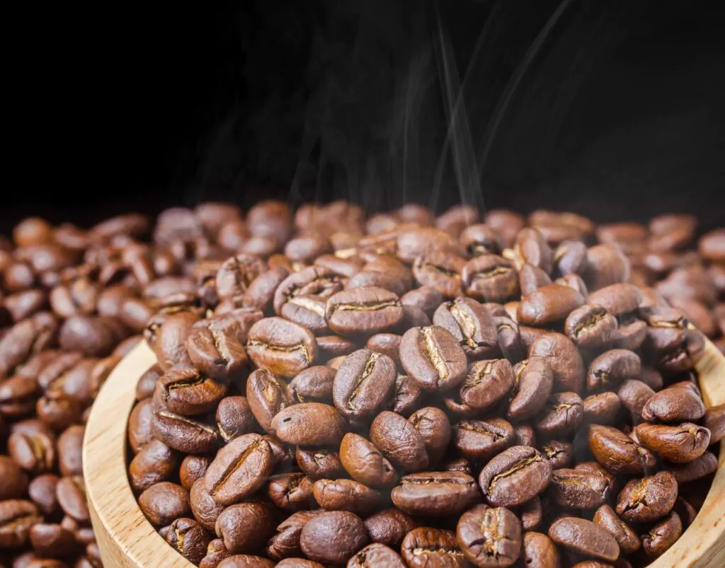 Coffee beans fresh roast with smoke