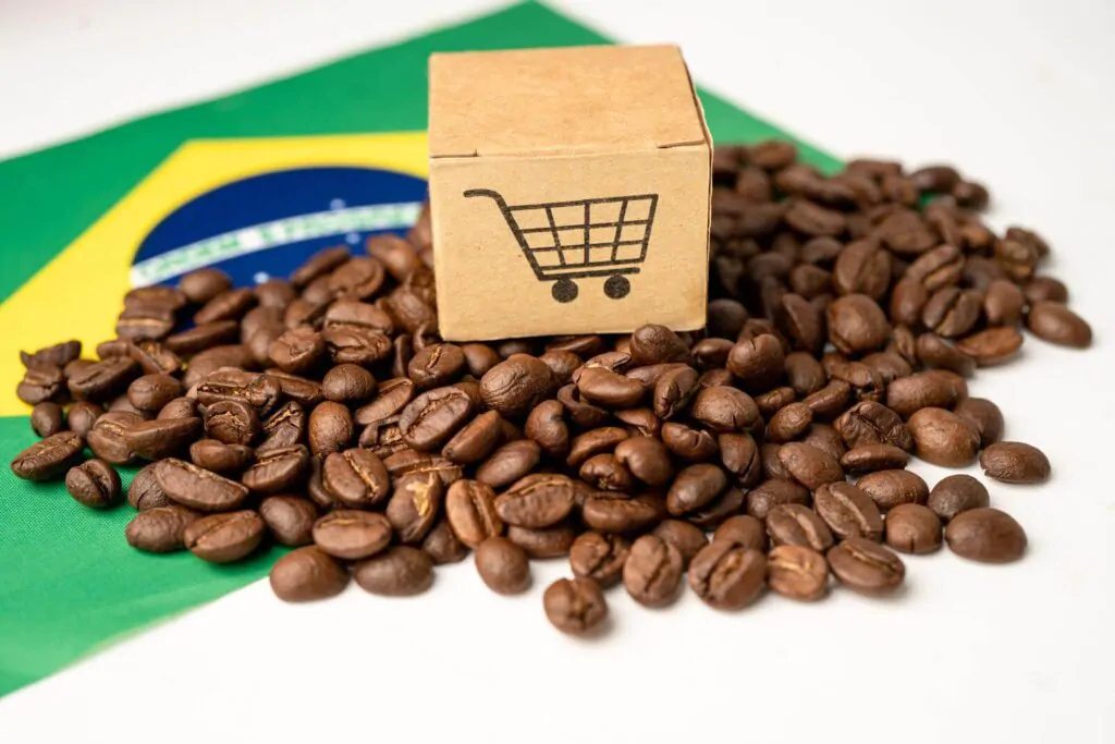 Coffee beans on Brazil flag