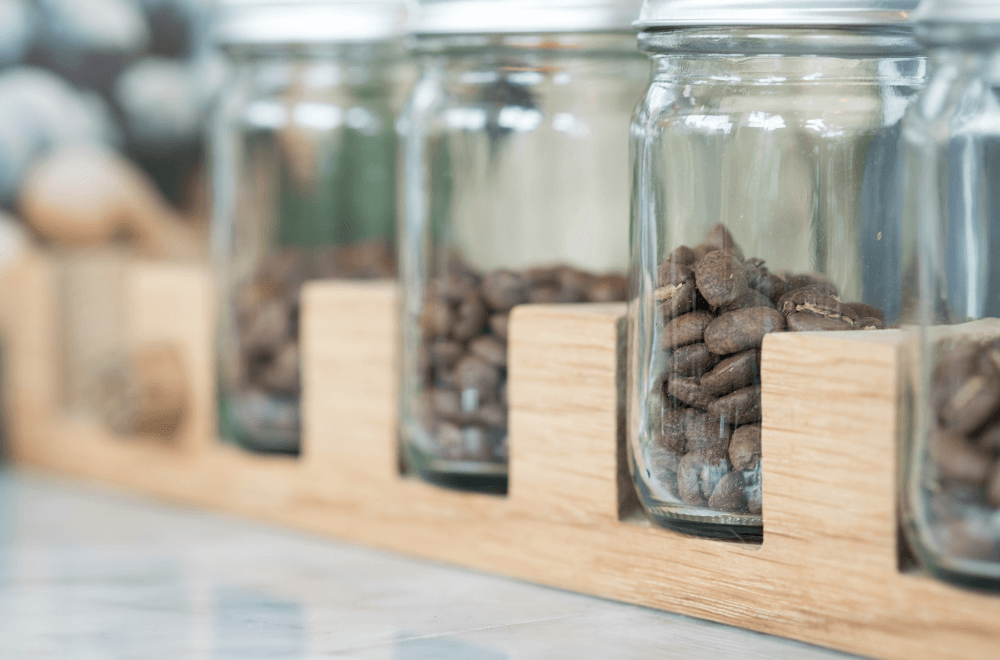 Coffee beans in a glass jar