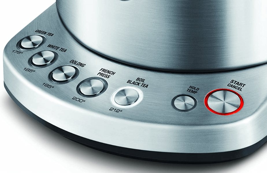 Close-up of Breville kettle buttons