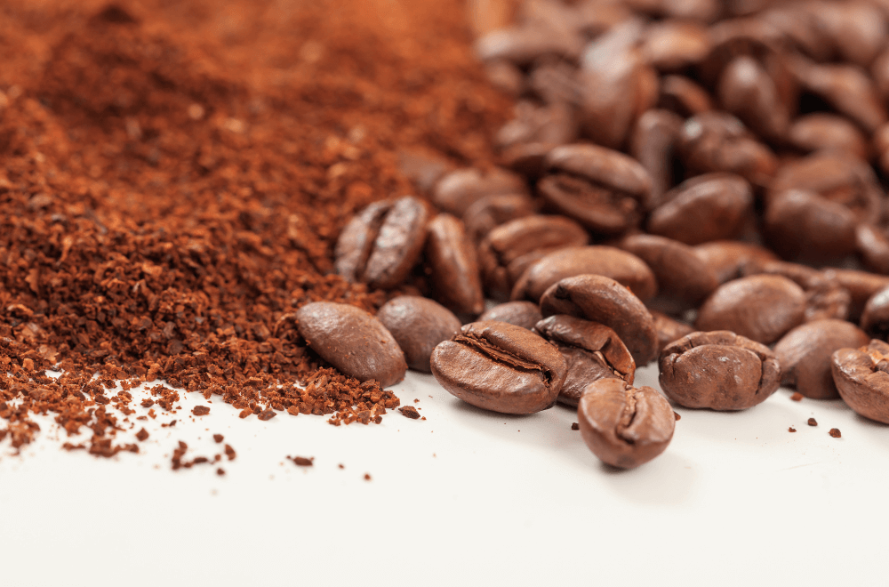 Close-up photo of Coffee beans and ground coffee